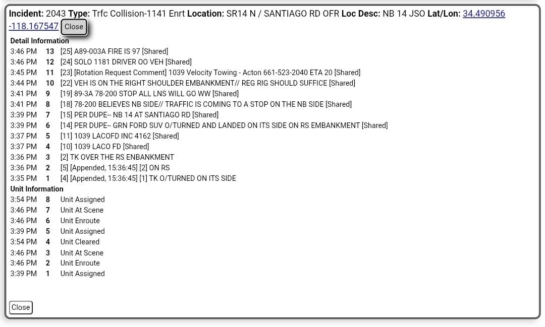 11-79....northbound 14 at Santiago....solo pickup truck overtunred ...
