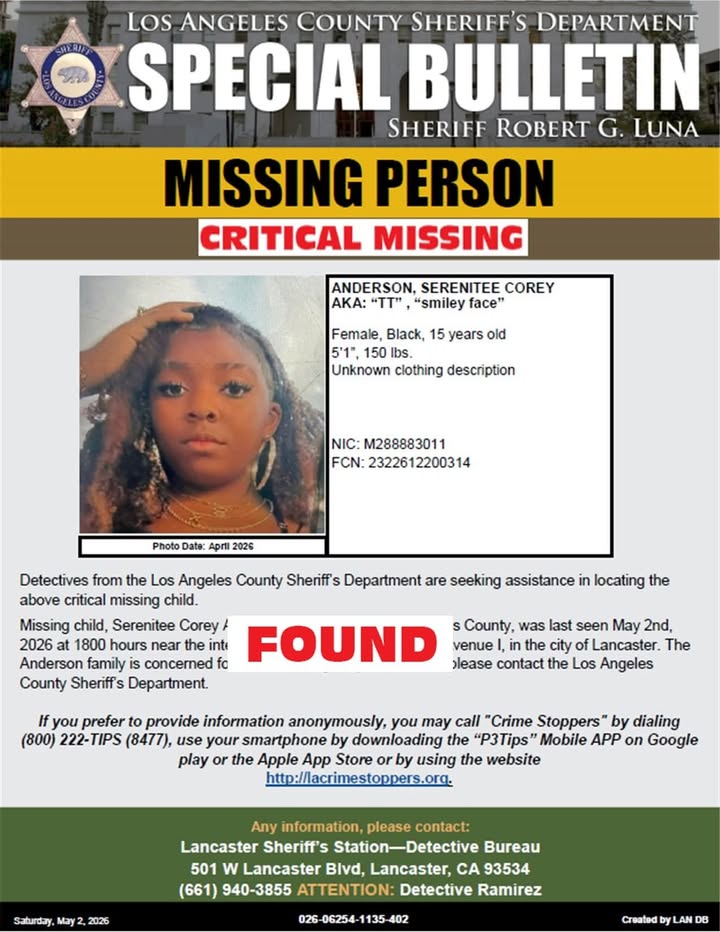 *UPDATE* #LASD is Advising Critical Missing Juvenile, Serenitee Corey ...